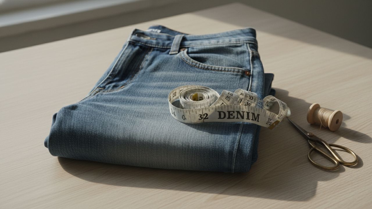Jean, mètre et ciseaux
