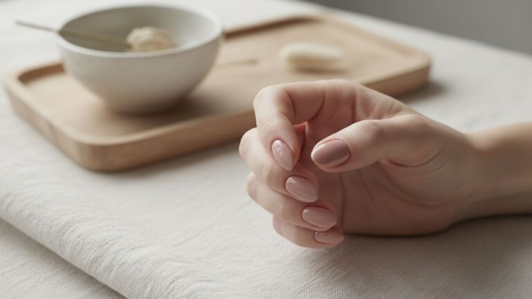 Vernis semi-permanent rose sur une main de femme