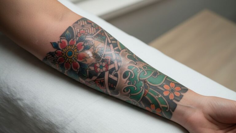 Tatouage récent et rouge sur l'avant bras