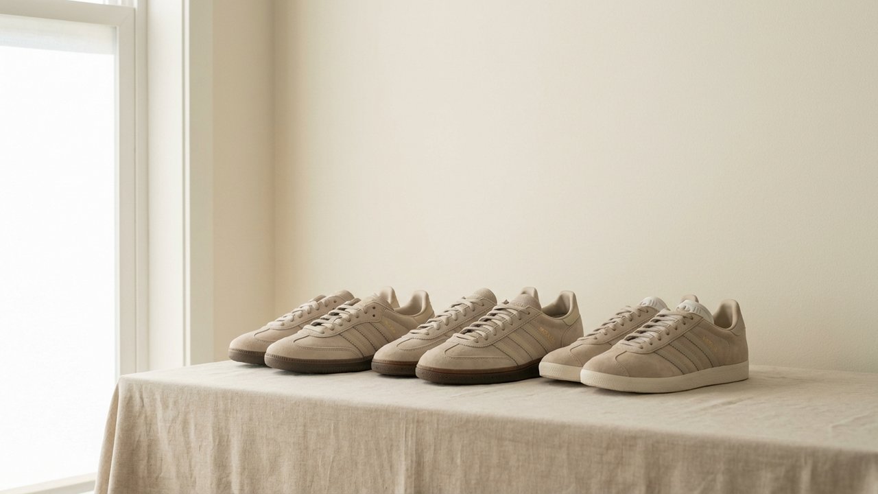 Comparaison des trois modèles Adidas Spezial, Samba et Gazelle côte à côte