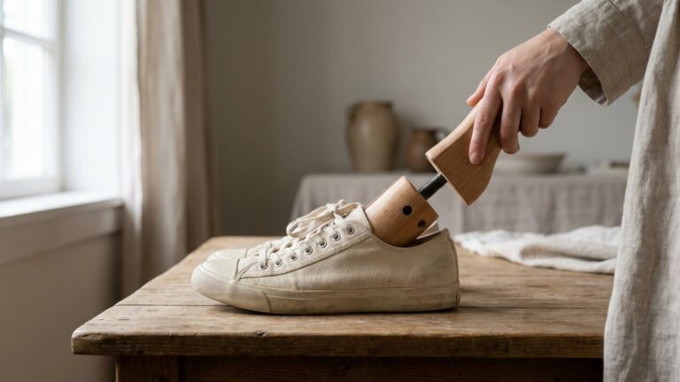 Embauchoir extensible inséré dans une basket pour l'agrandir