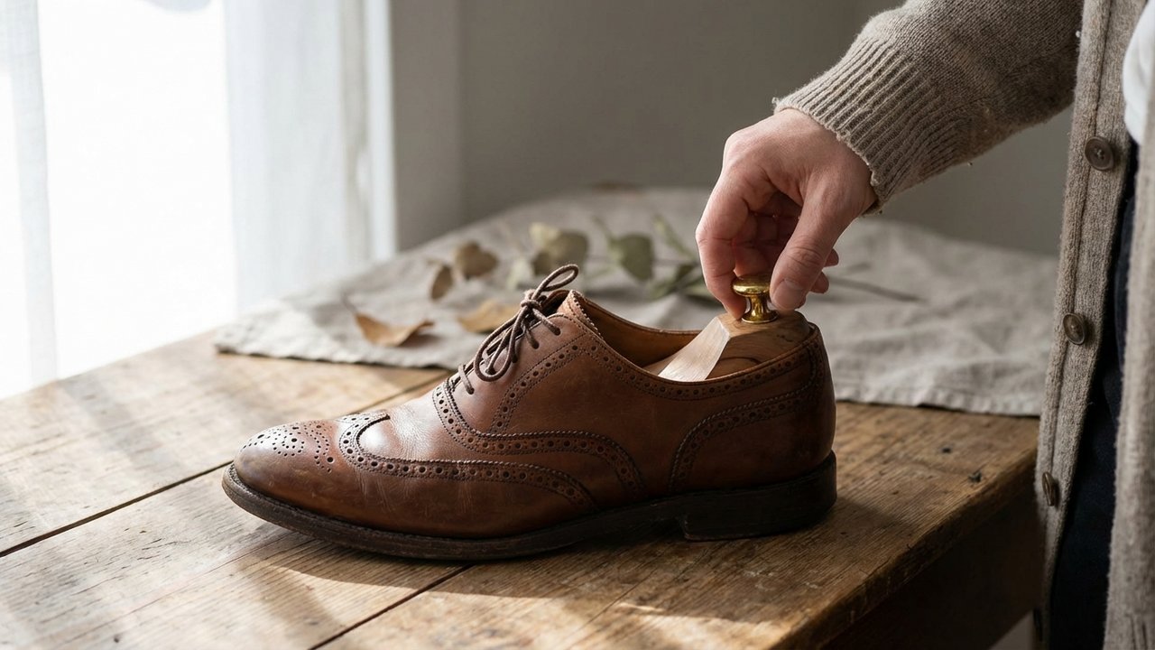 Ajustement d'un embauchoir réglable dans une chaussure en cuir