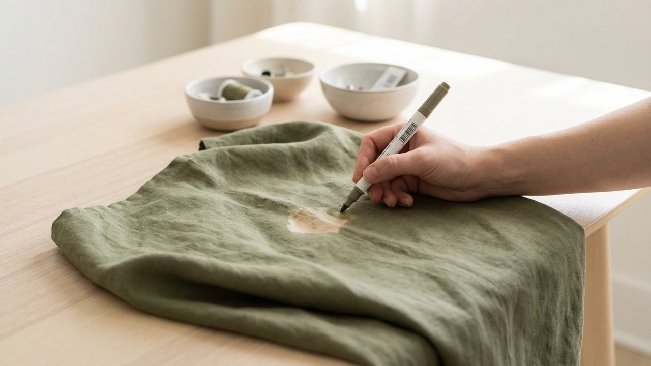 Utilisation de feutre textile indélébile pour camoufler une tache de javel