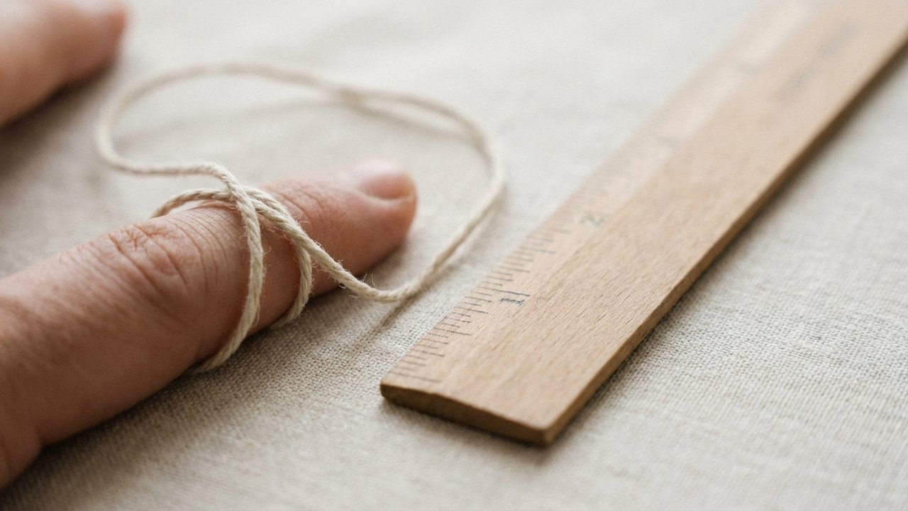 Technique de mesure du doigt avec une ficelle et une règle graduée