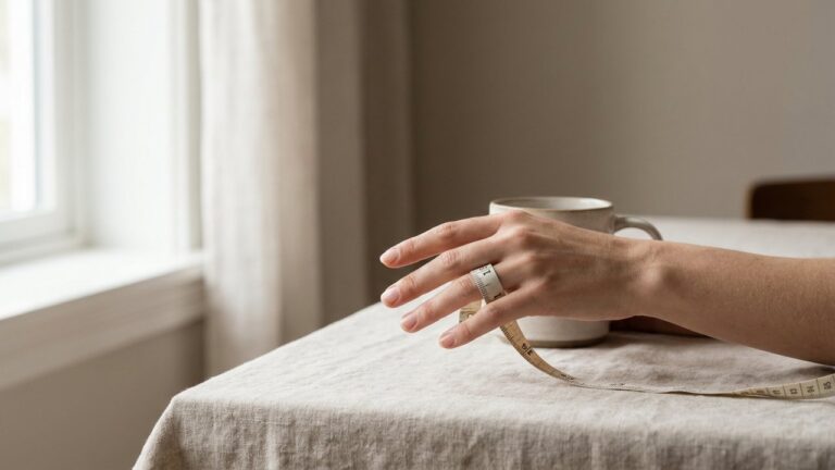 Mesure du tour de doigt avec un mètre ruban pour déterminer la taille de bague