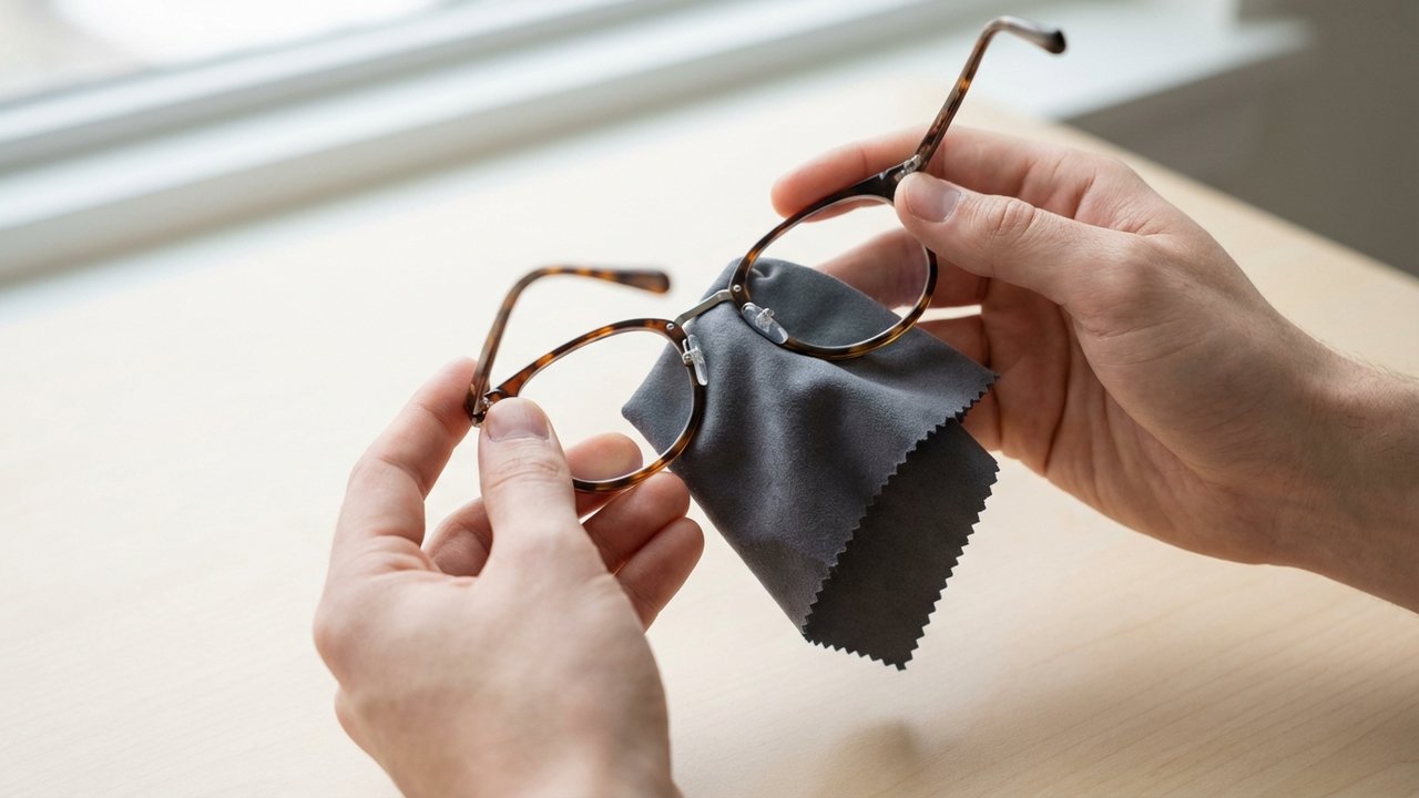 Nettoyage des plaquettes nasales de lunettes avec chiffon microfibre