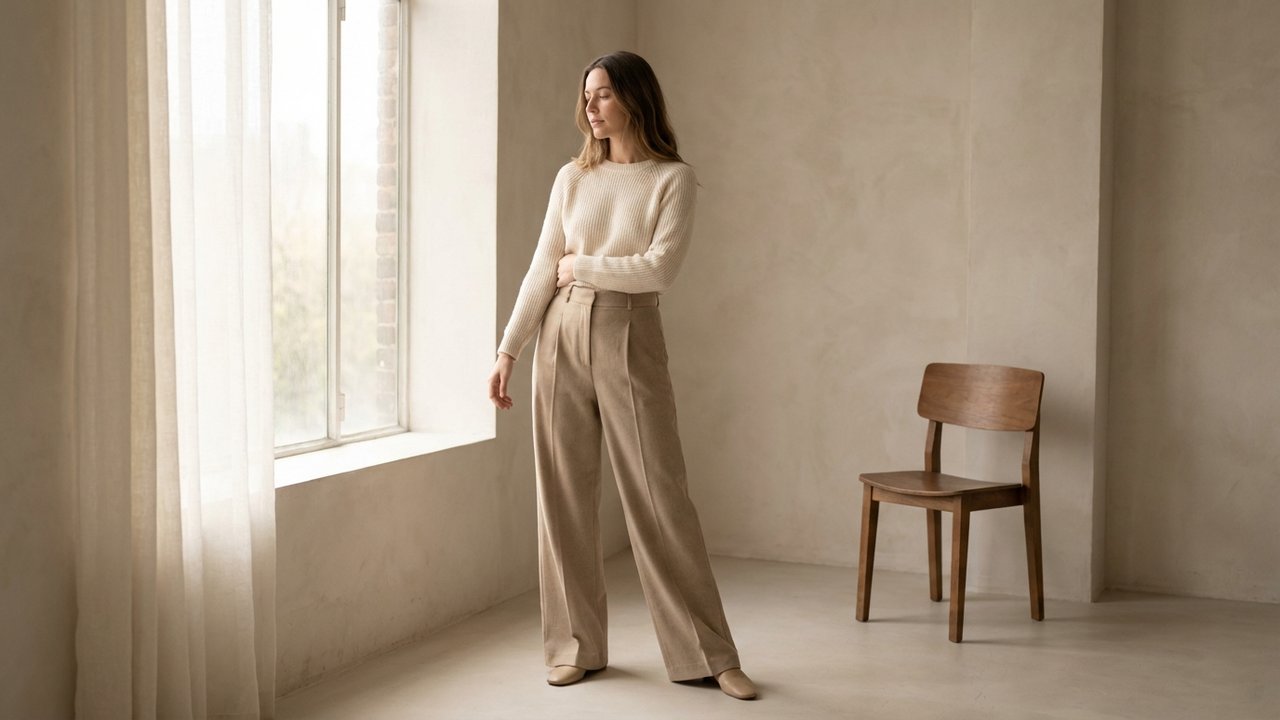 Look chic avec pantalon large à taille haute et volume audacieux