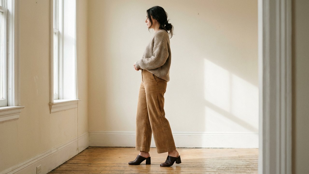 Pantalon velours côtelé à côtes larges avec talons hauts