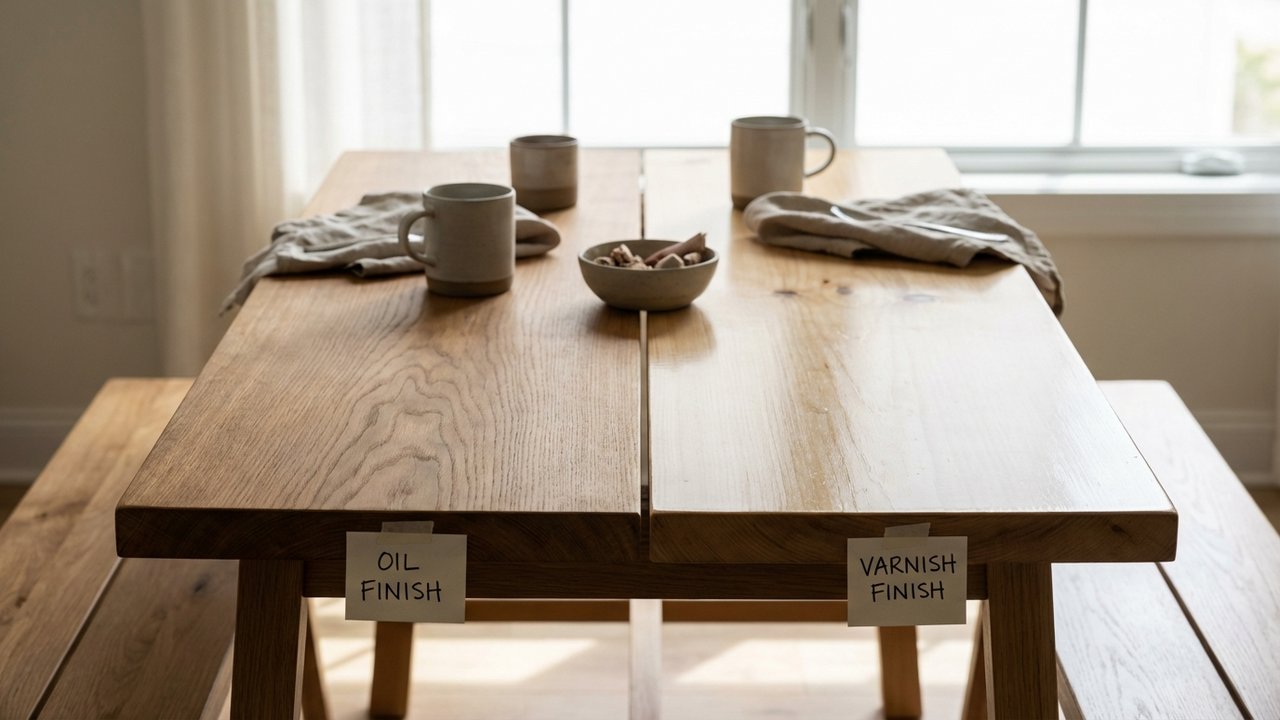 Tableau comparatif entre huile et vernis pour plan de travail