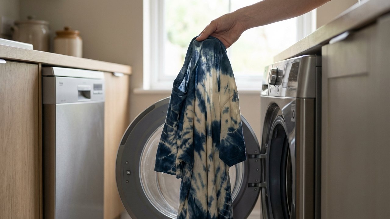 Vêtement teint sortant du tambour de la machine à laver