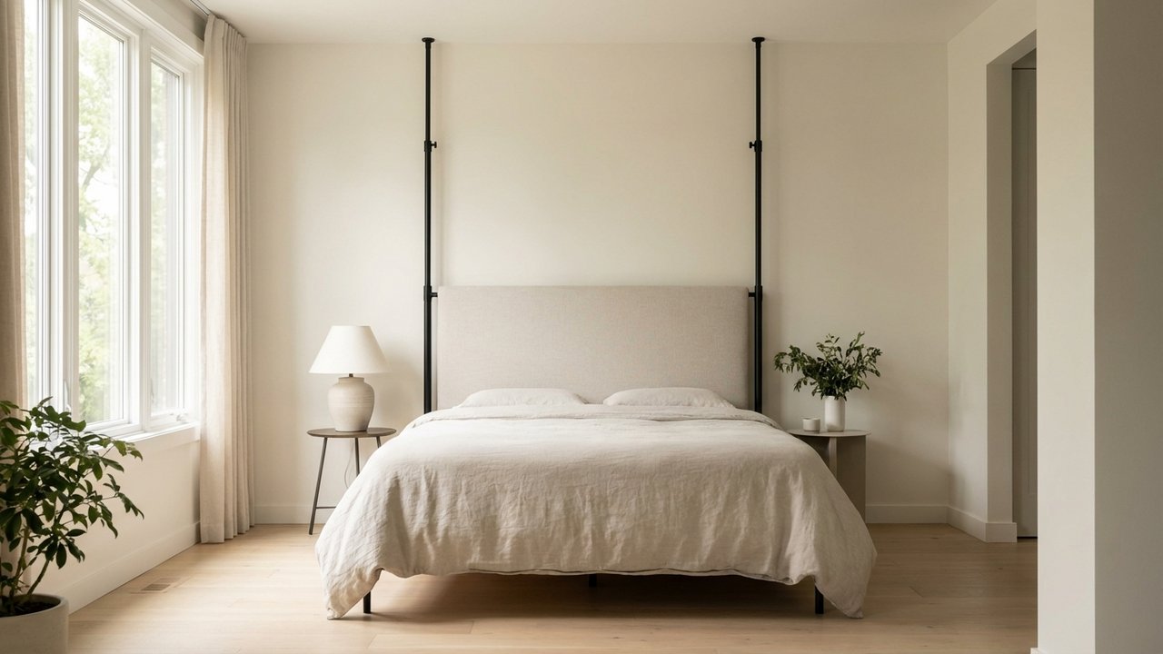 Barre de tension sol-plafond pour fixer une tête de lit sans percer