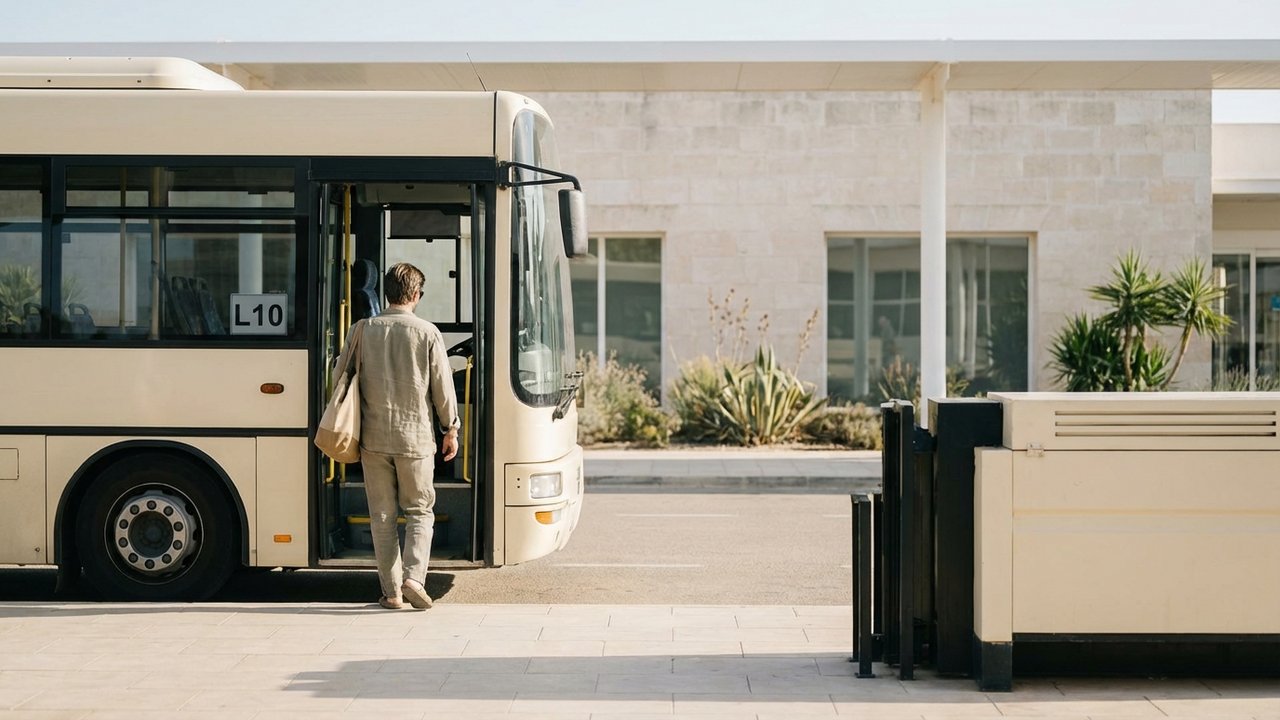Passager montant dans le bus L10 à l'aéroport de Minorque