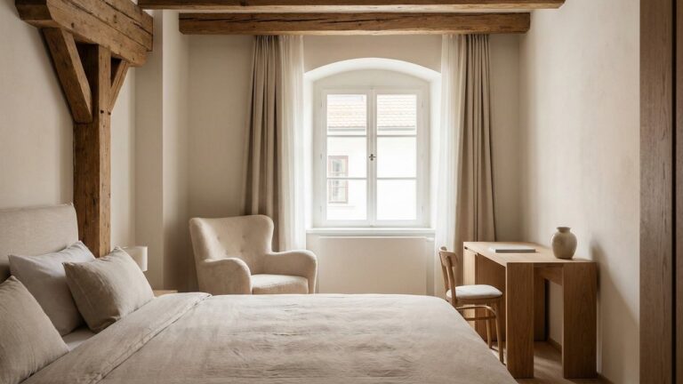 Chambre d'hôtel de luxe à Ljubljana avec décoration raffinée