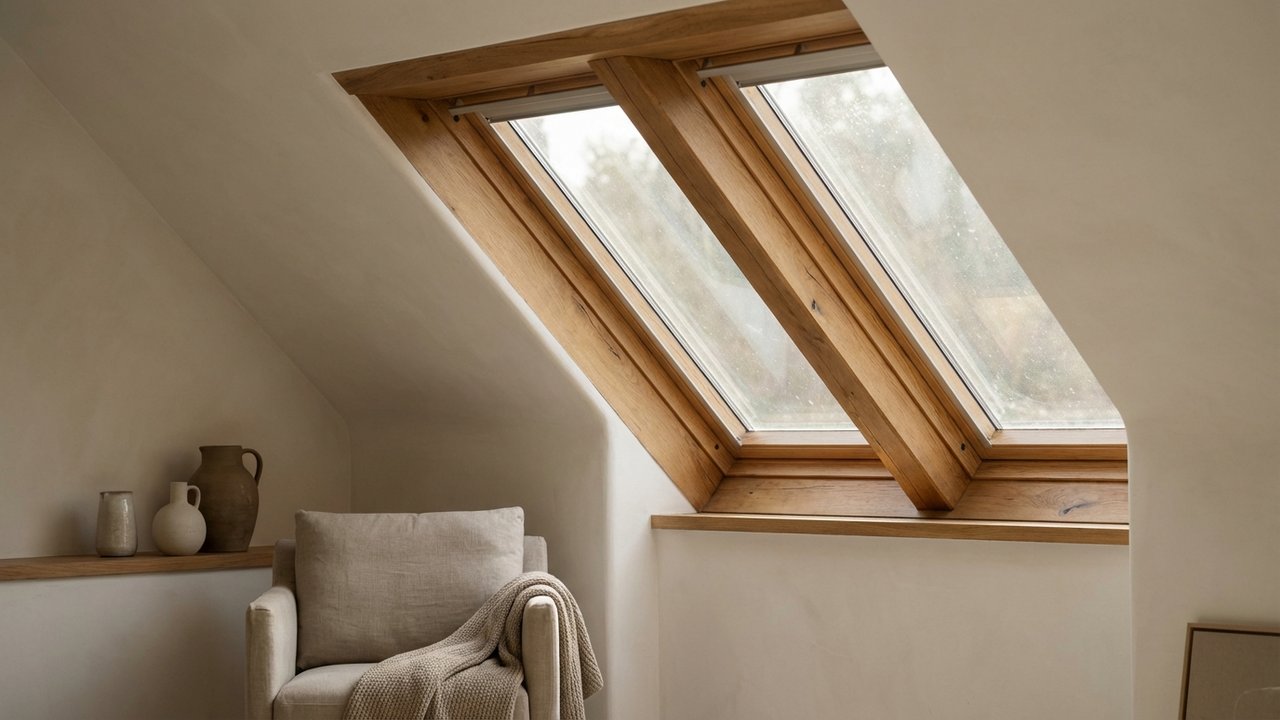 Fenêtre de toit en bois avec teinte naturelle et aspect authentique