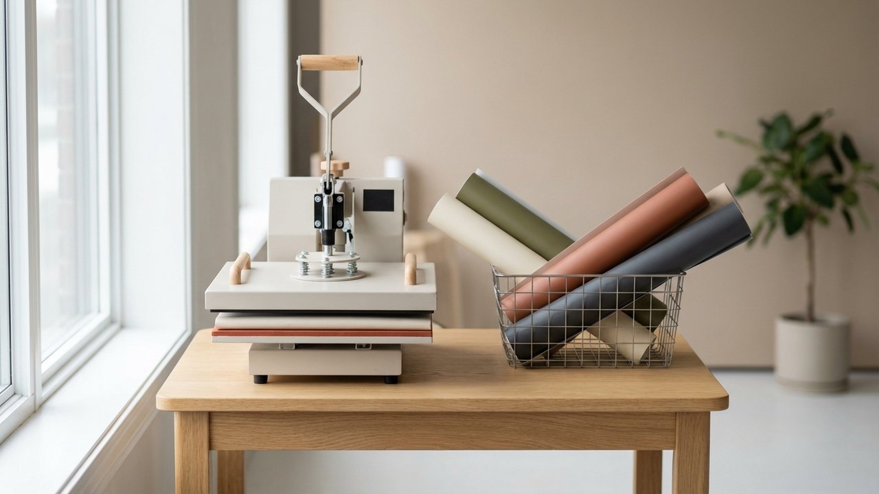 Matériel de flocage : plotter de découpe et rouleaux de vinyle flex colorés