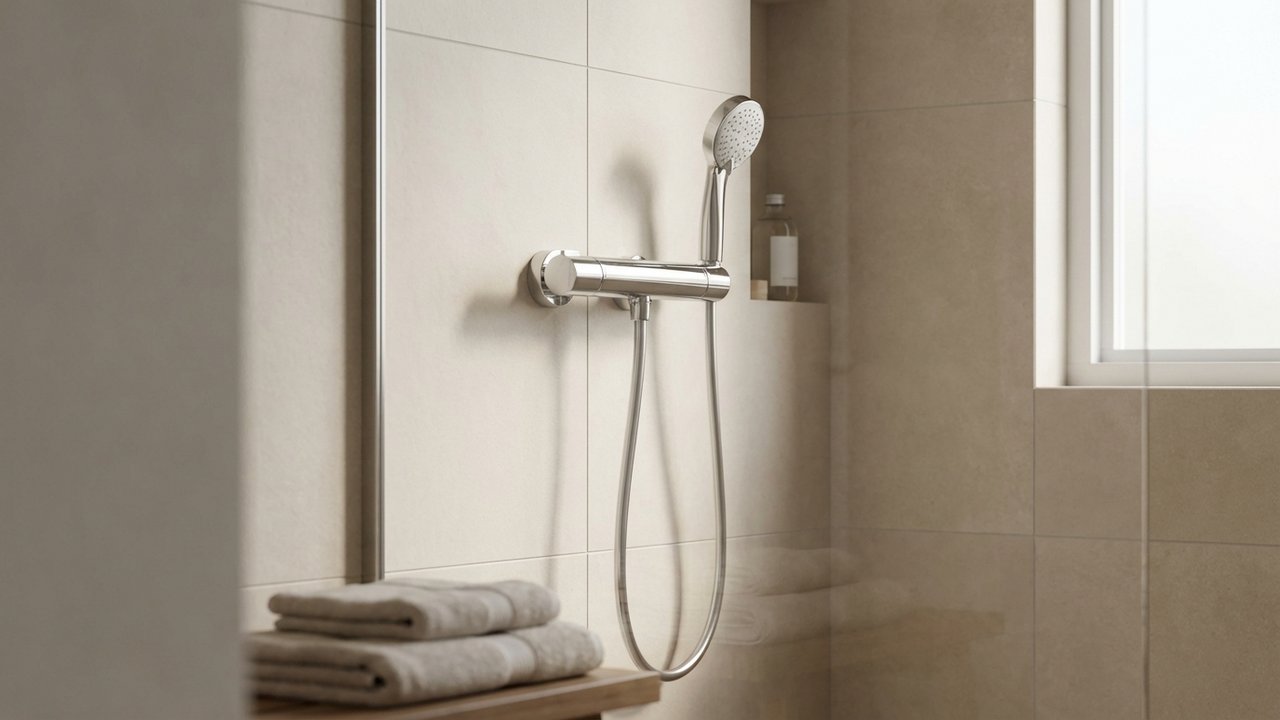 Mitigeur thermostatique encastrable finalisé dans douche carrelée