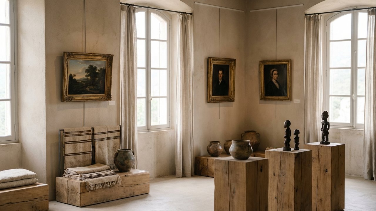 Intérieur d'un musée corse avec tableaux et collections culturelles