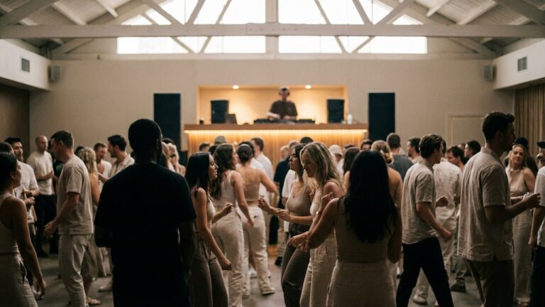 Piste de danse bondée dans un club d'Ibiza avec foule de danseurs