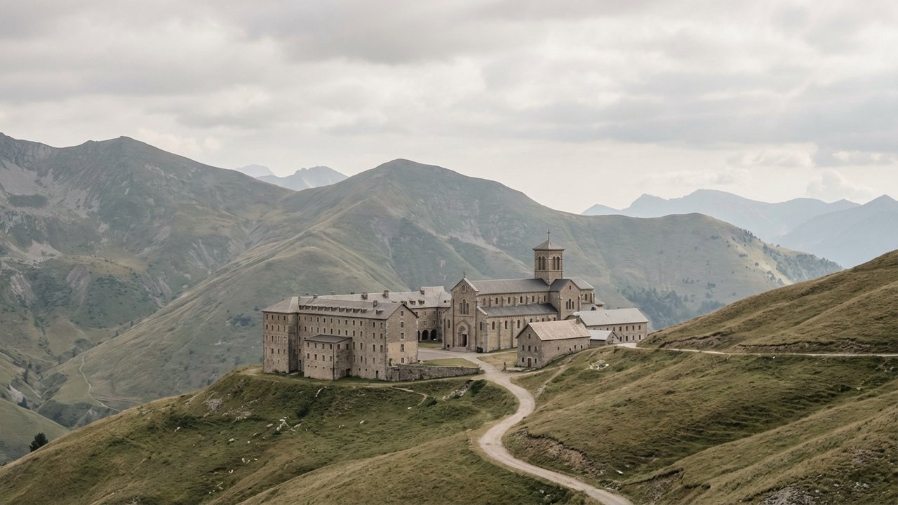 Vue panoramique du sanctuaire Notre-Dame de la Salette dans les Hautes-Alpes