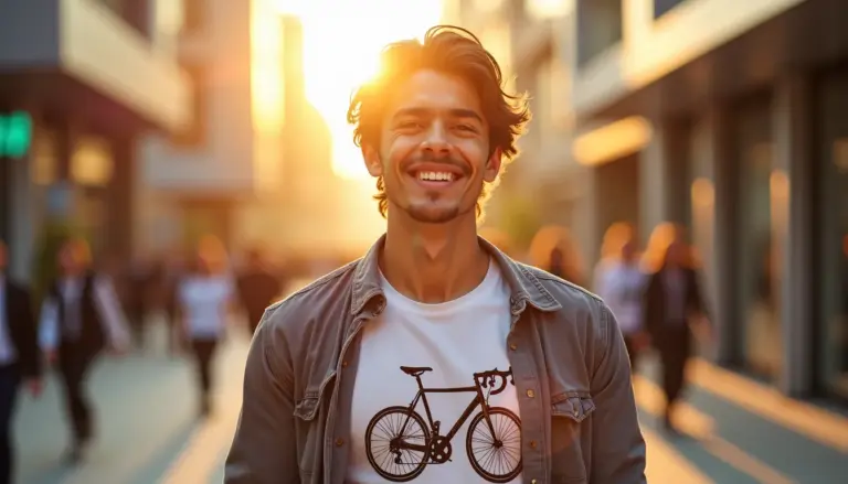 T-short vélo blanc en dessous d'une chemise