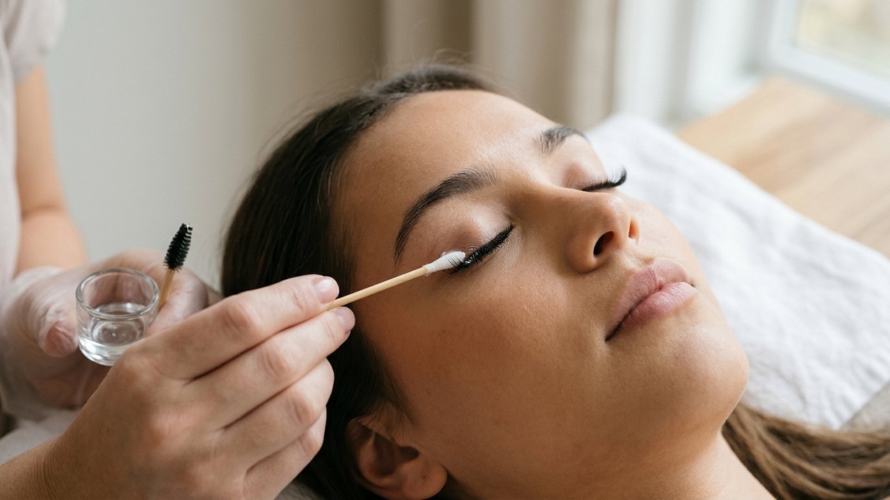 Application du dissolvant à la racine des extensions de cils