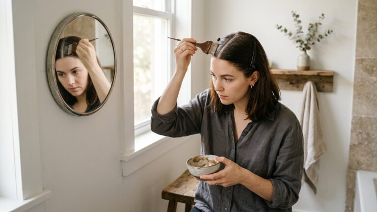 Application de coloration sur les racines des cheveux à la maison