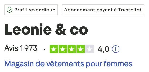 Note moyenne de la marque sur Truspilot