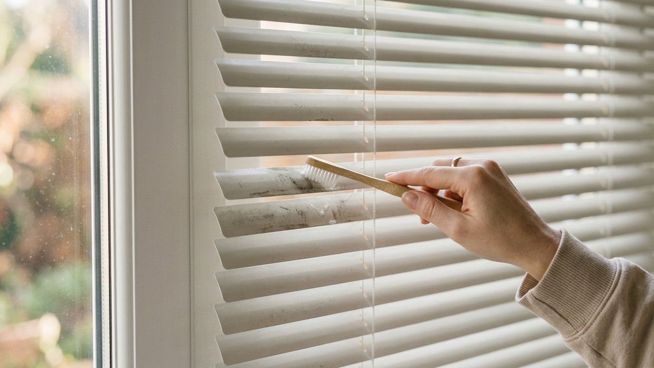 Utilisation d'une brosse à dents souple pour nettoyer les taches du store vénitien