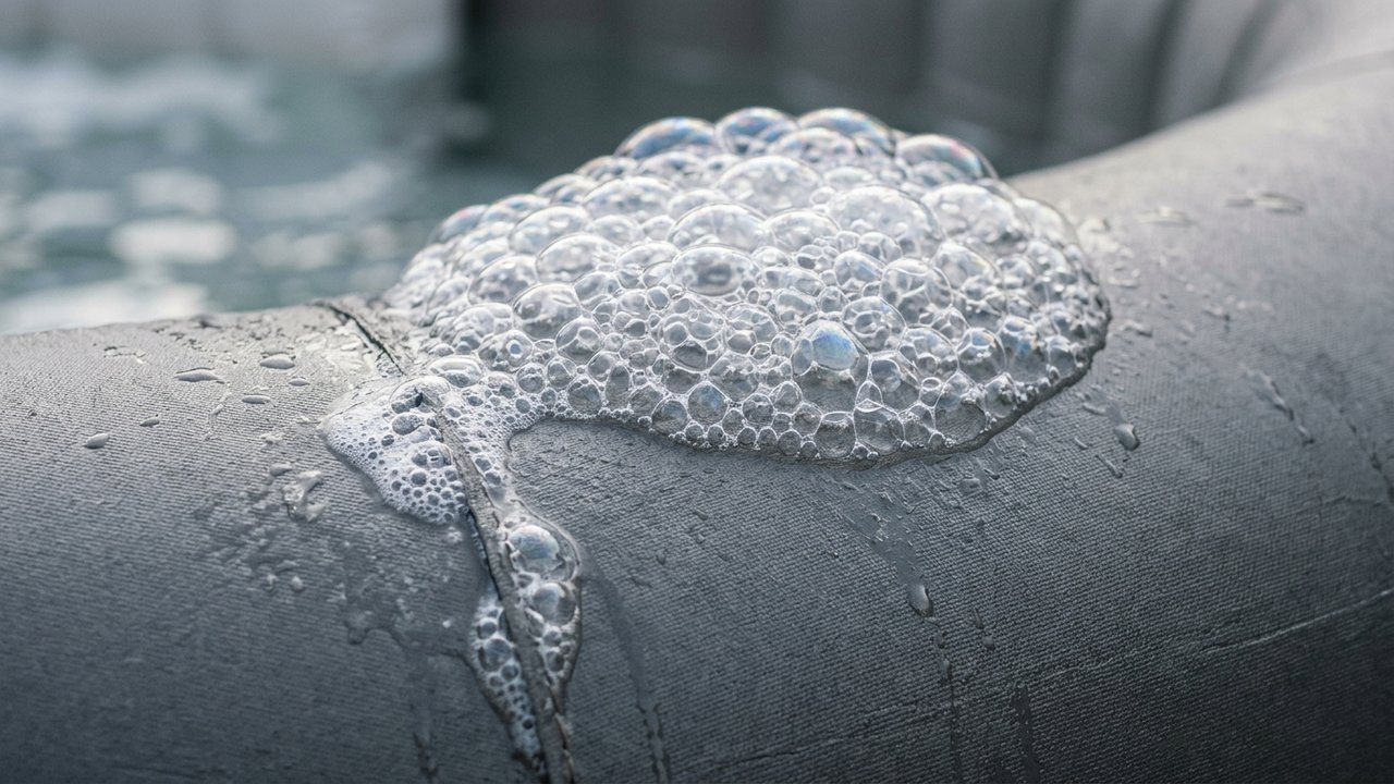 Bulles de savon indiquant une fuite d'air sur spa gonflable