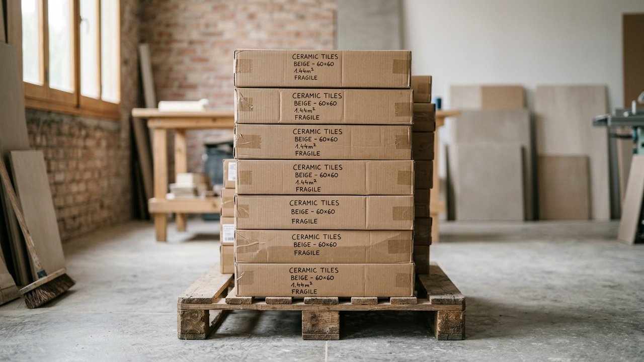 Cartons de carrelage prêts pour le retrait ou la livraison