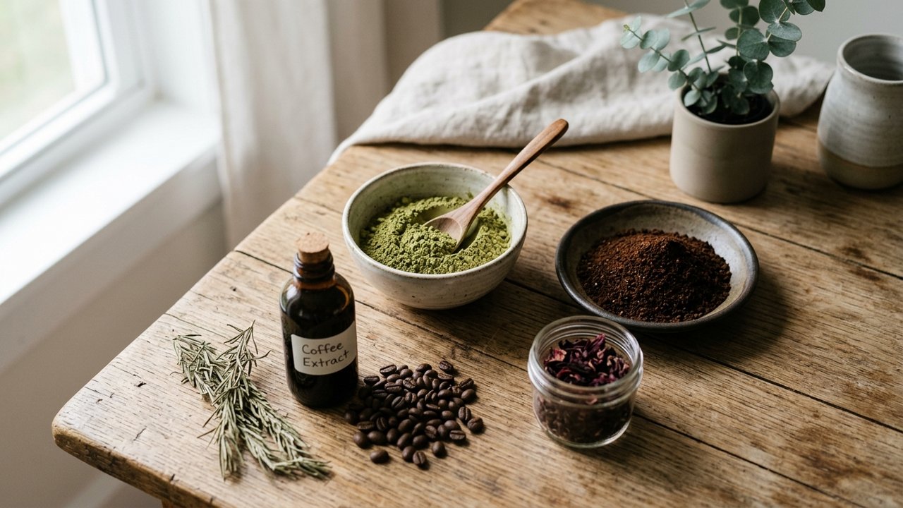 Ingrédients naturels pour coloration : henné, café et thé noir