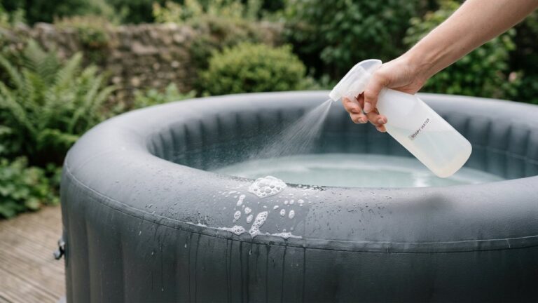 Détection de fuite sur un spa gonflable avec eau savonneuse