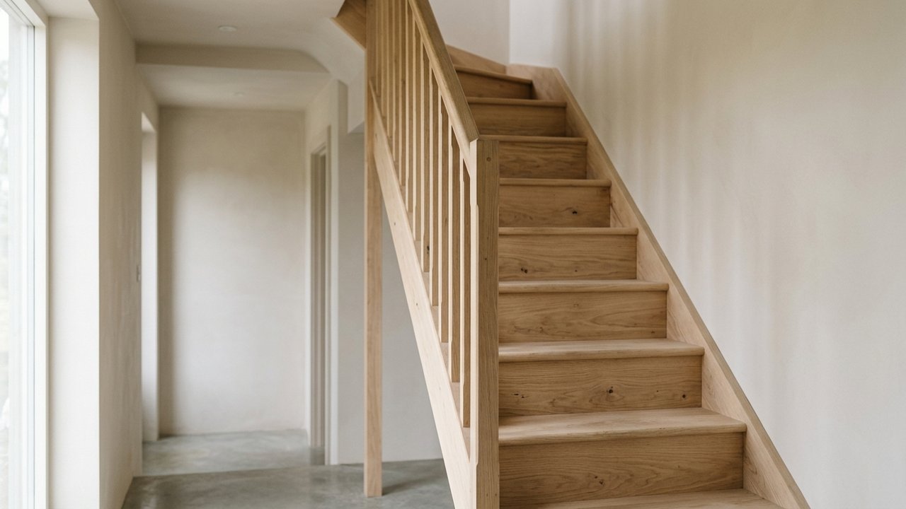 Escalier en bois décapé et préparé pour la finition