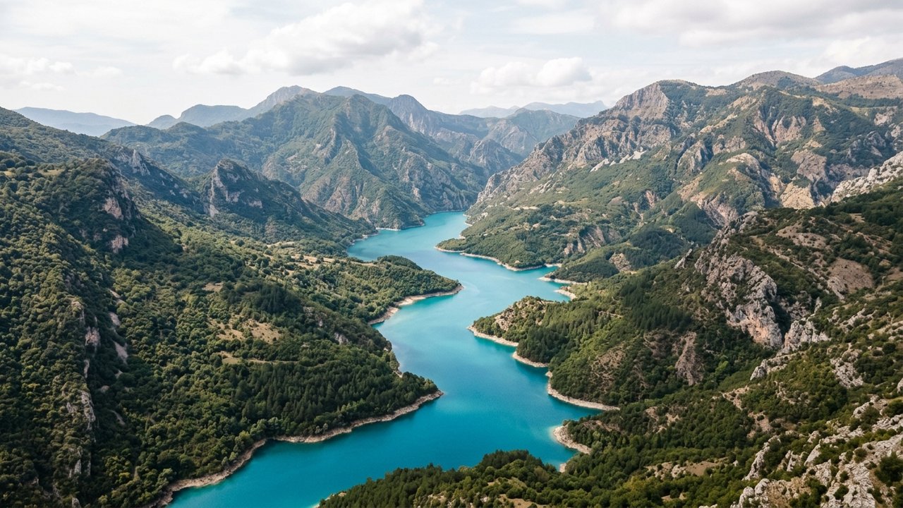 Lac Bovilla avec ses eaux turquoise en Albanie