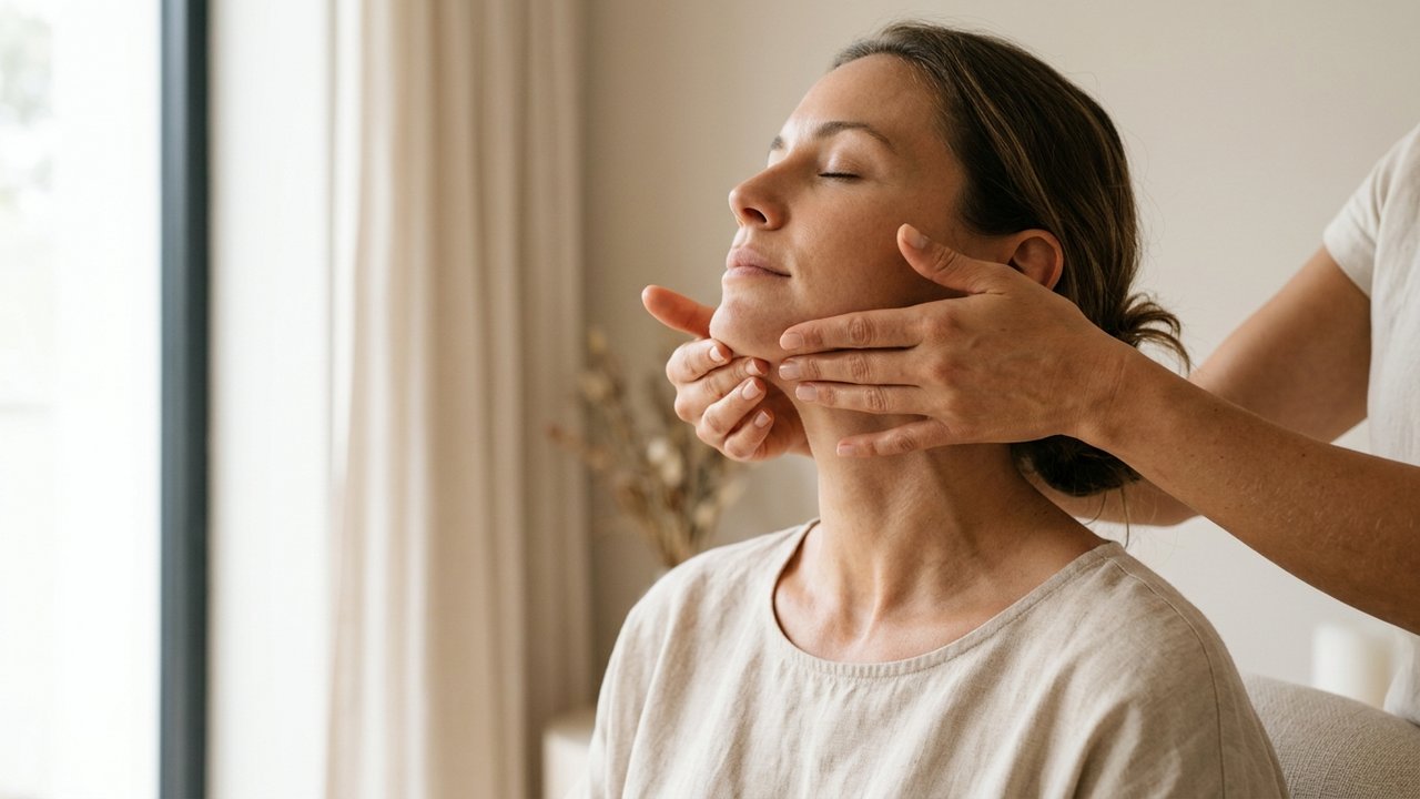 Massage de drainage sous le menton pour affiner la zone