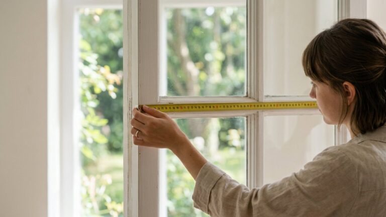 Mesure de la largeur d'une fenêtre avec un mètre ruban