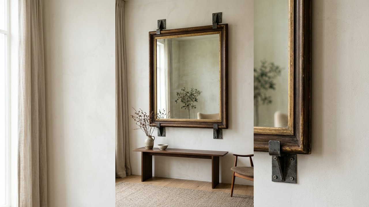 Installation sécurisée d'un miroir lourd avec crochets renforcés
