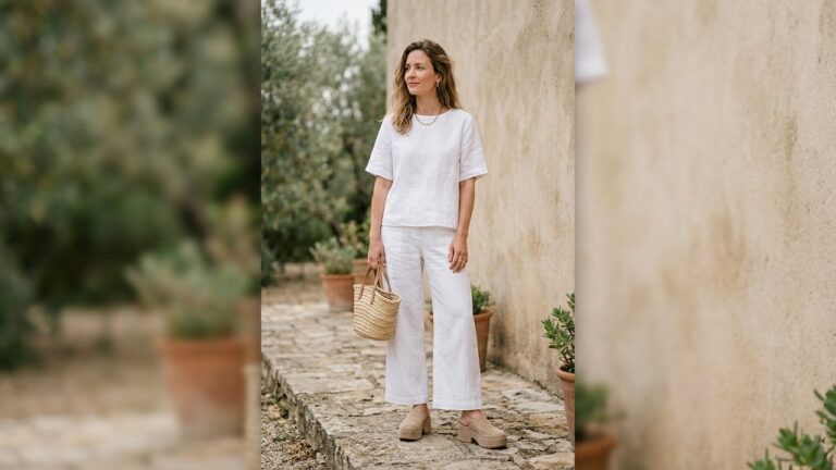 Femme portant des mules plates avec élégance en tenue estivale