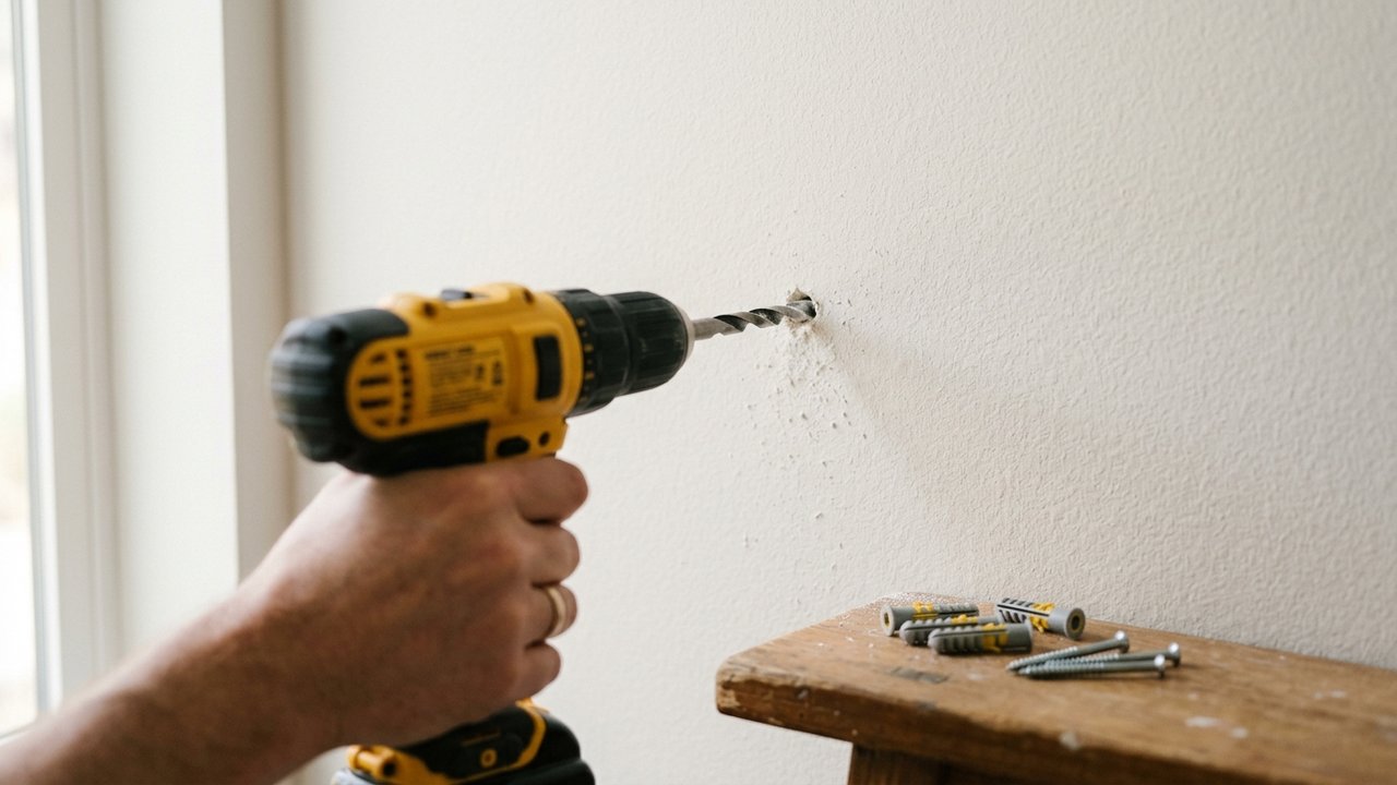 Perçage d'une cloison et installation de chevilles plastiques