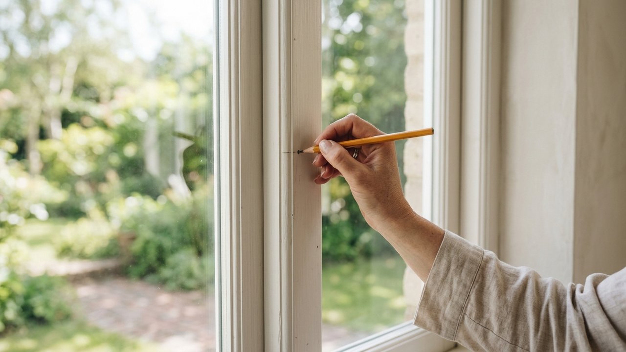 Points de mesure marqués sur le cadre d'une fenêtre