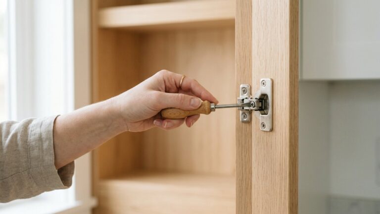 Réglage d'une charnière de porte de placard avec un tournevis