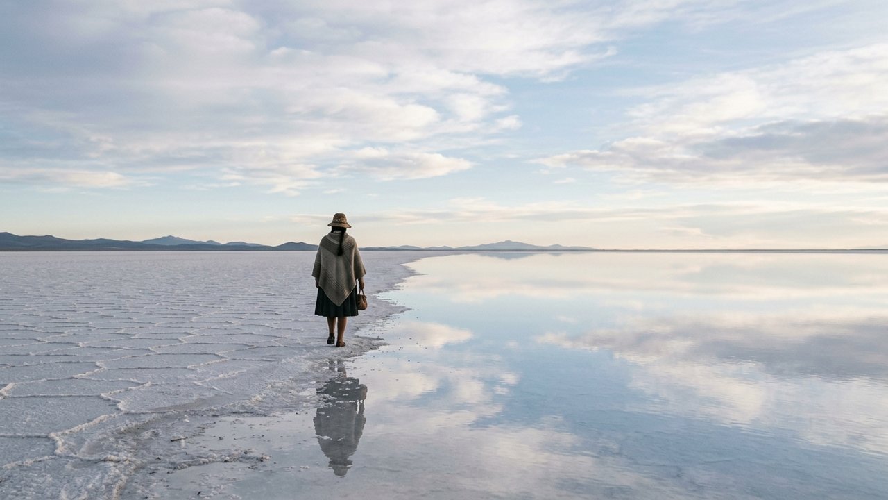 Le Salar d'Uyuni en Bolivie avec l'effet miroir spectaculaire en saison humide