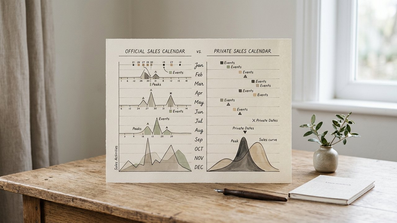 Tableau récapitulatif des dates et réductions des ventes privées par marque