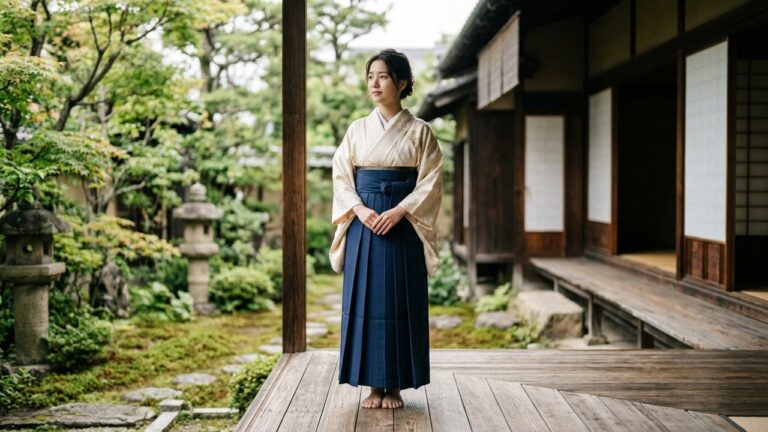 Pantalon style japonais hakama avec plis caractéristiques