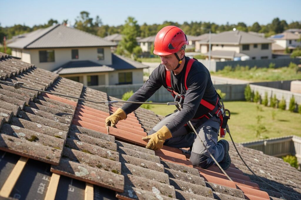 Professionnel qui répare une toiture à Bruz