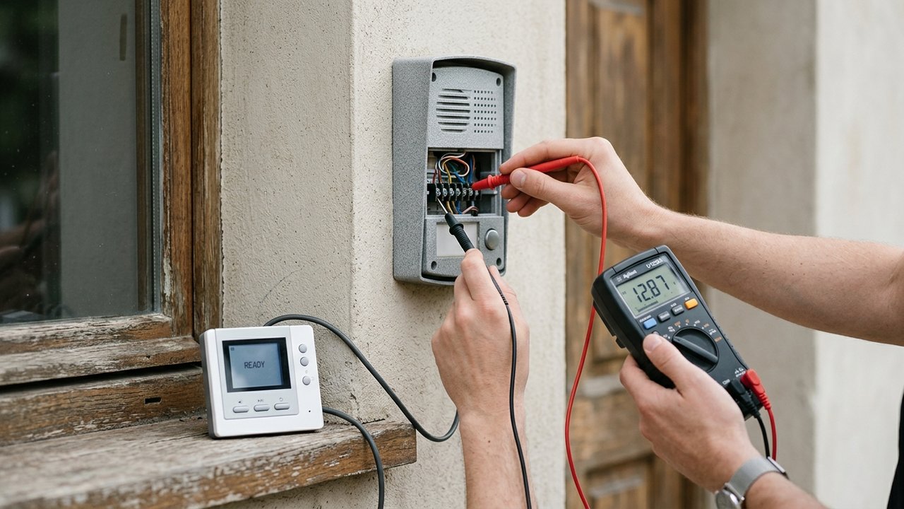 Test de diagnostic d'interphone avec câble neuf raccordé directement au moniteur