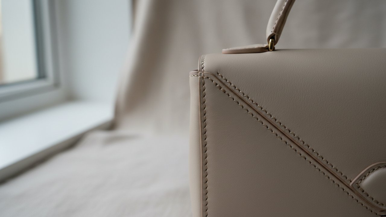 Détail des coutures renforcées et des anses d'un sac à main
