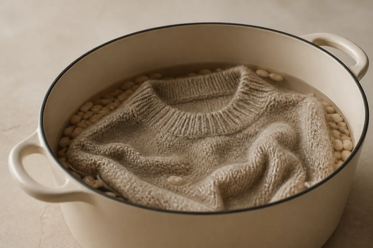 Récupérer un pull en laine avec du jus de haricots