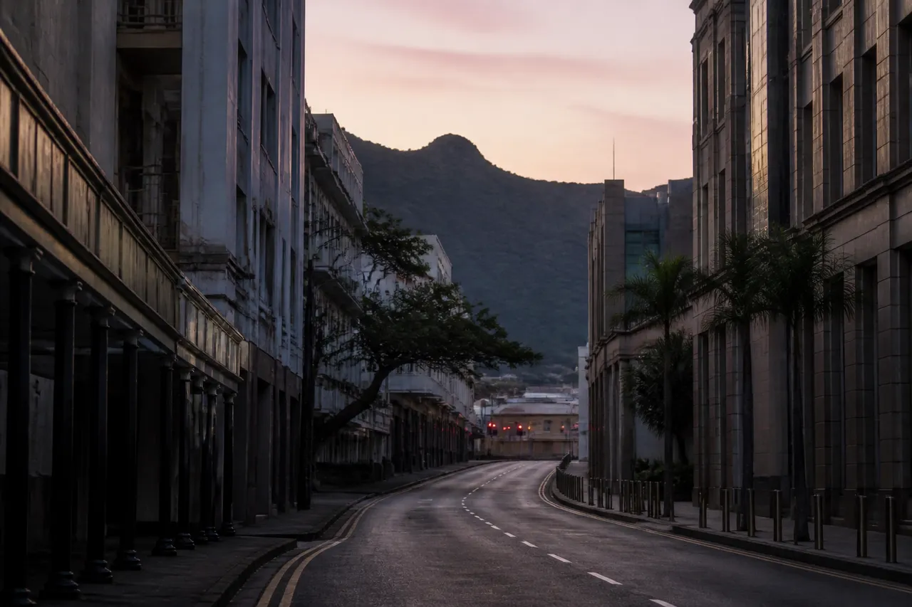 À l'île Maurice, rue déserte de Port-Louis la nuit