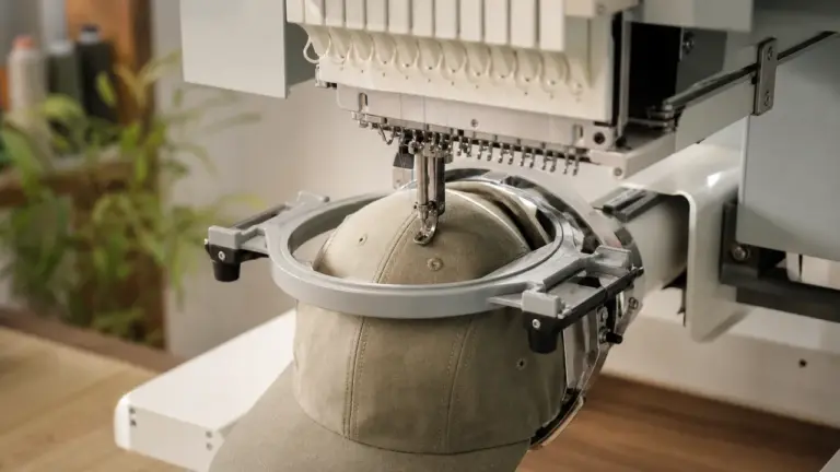 Broder une casquette sous une machine à broder